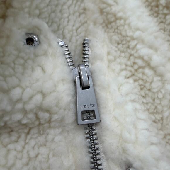 Levis Sherpa Motorcycle Fleece Jacket Women's Extra Large XL Cream Ivory Fur - Picture 7 of 11